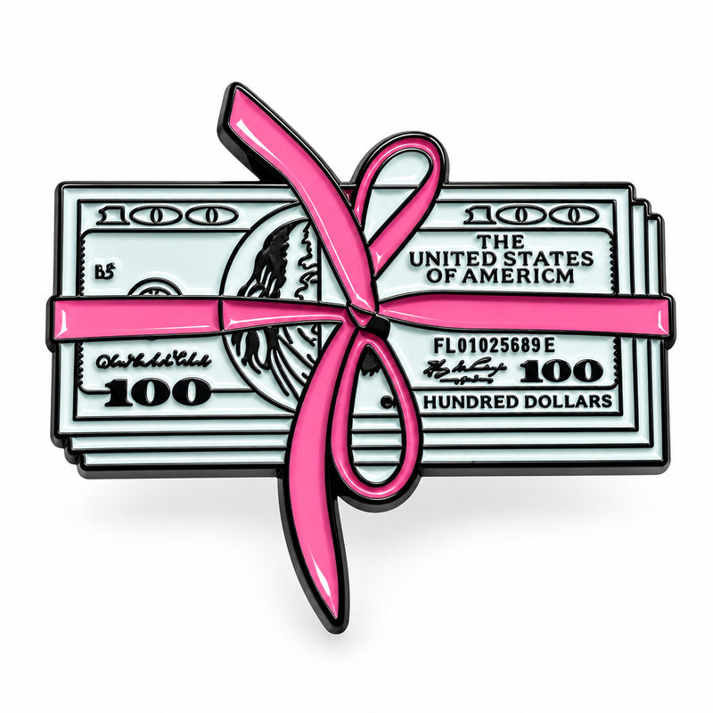 Dollar Bundle With Pink Ribbon - Metal Sticker
